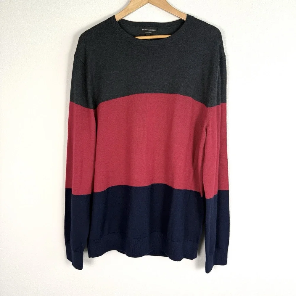 Banana Republic Merino Wool Pullover Sweater Mens XL Classic Preppy Colorblock